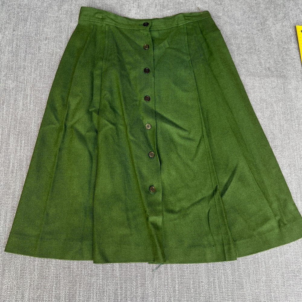 Vintage Womens A-Line Skirt 30 Green Textured Boho Office Career Cottagecore